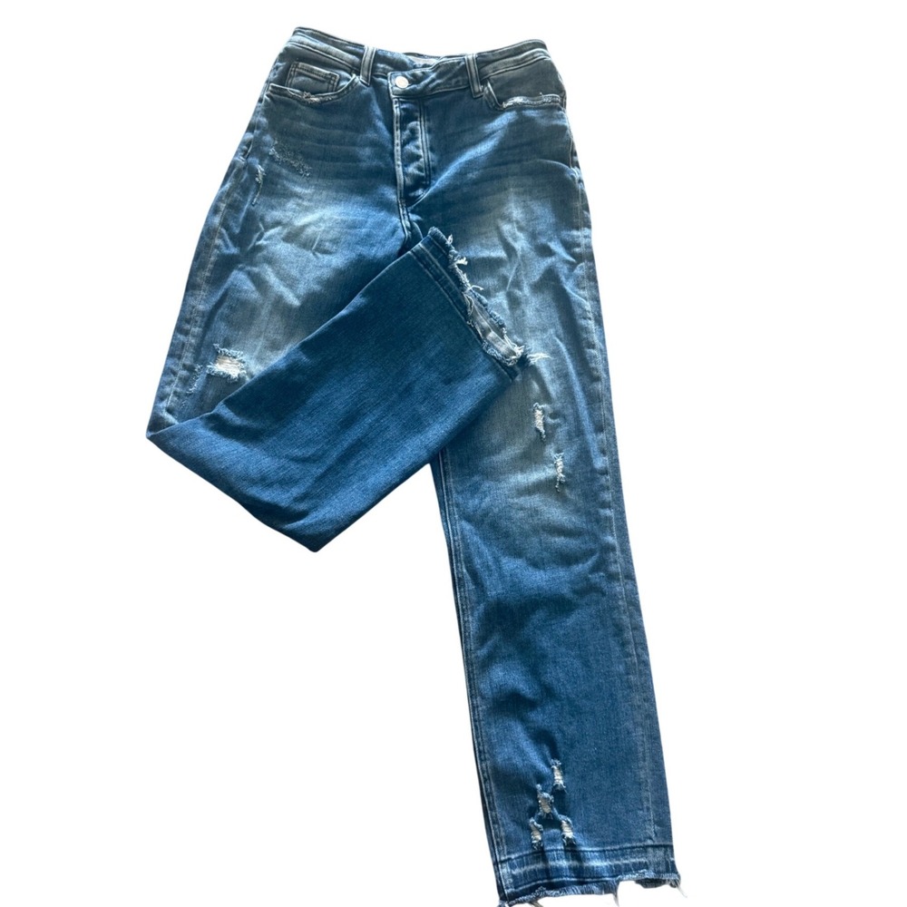 Vervet by Flying‎ Monkey Womens High Rise Straight Leg Distressed Jeans Blue 28